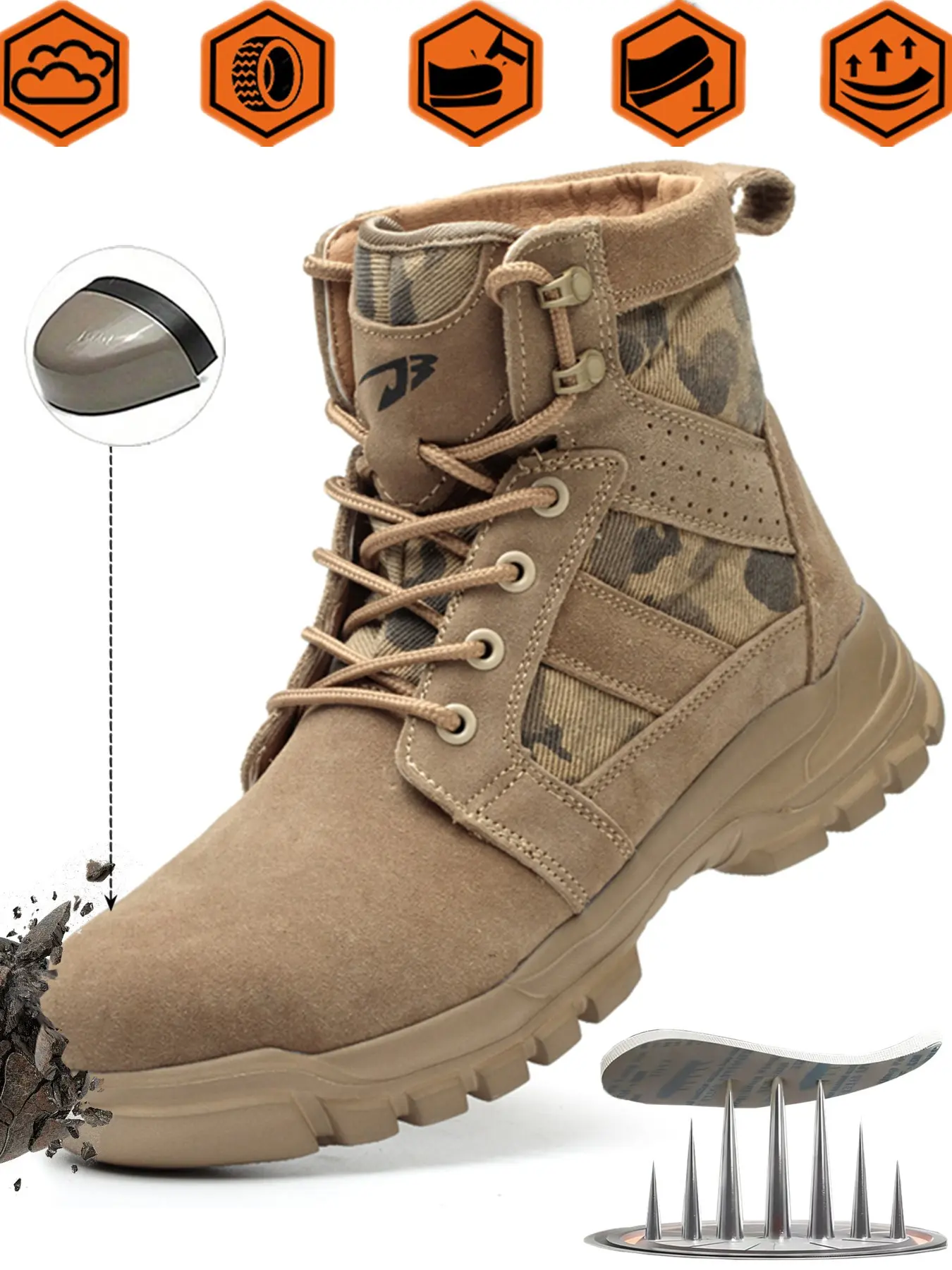 Men's and Women's Mid-Calf Safety Shoes, Desert Anti-Compression Work Boots, Steel Toe Athletic Footwear, All-Season Casual Textile Shoes