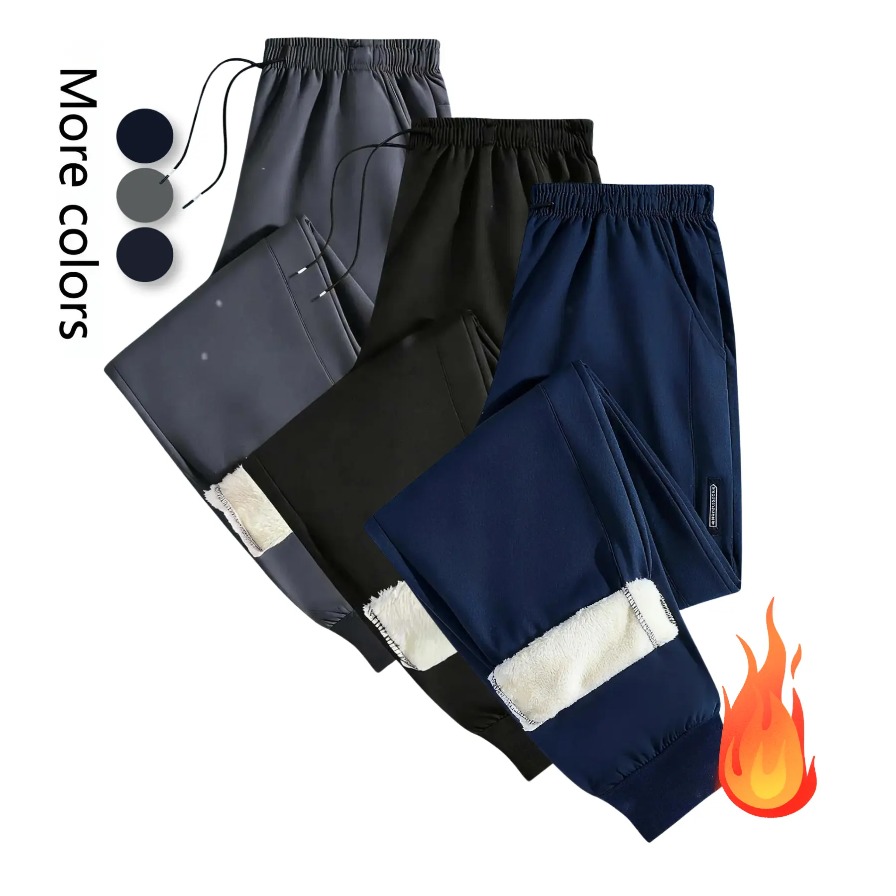 Men's fleece-lined thick and warm sports pants, loose and casual for daily wear, essential long pants for winter hiking, thick men's pants, single-color work pants for outdoor trips