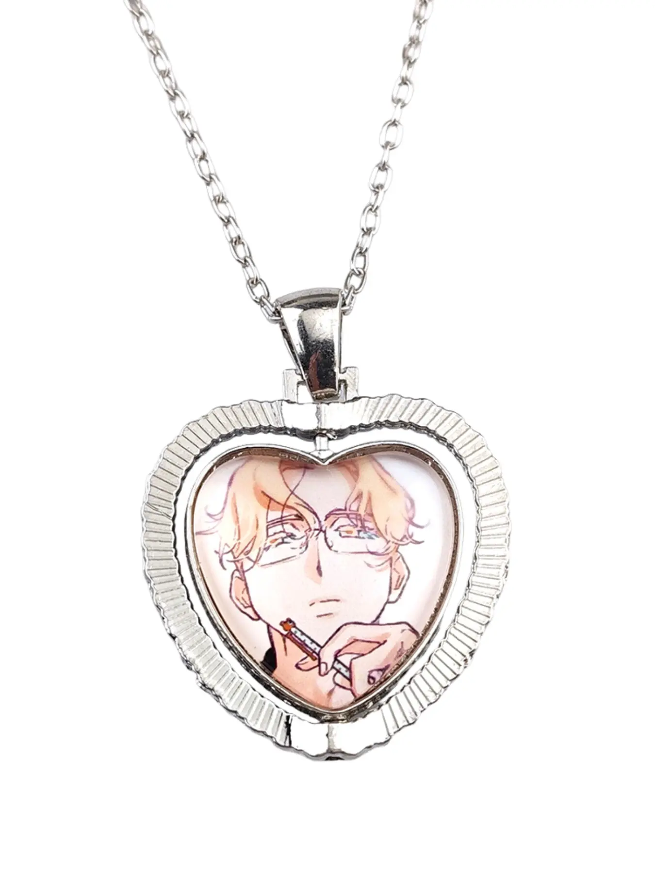 Creative Anime Pendant Necklace, Dual-Sided Rotating Peach Heart Charm, Cute Cartoon Couple Gift, Festival Jewelry, Small Souvenir, Heart Design Jewelry, Accessory Necklace, Chain Necklace