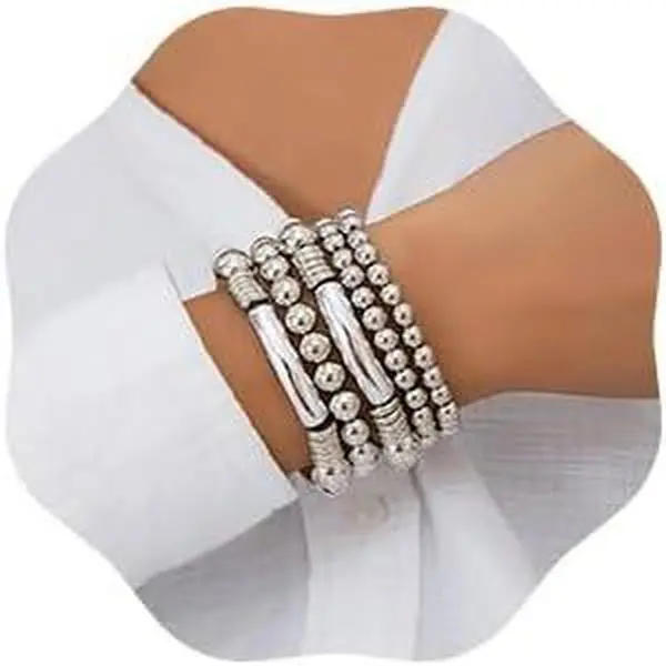 5 count Layered Beaded Bracelets Set for Women Dainty Stretch Elastic Round Ball Beads Chain Tube Bangle Bracelets Boho Stackable Bracelets Trendy  for Girls