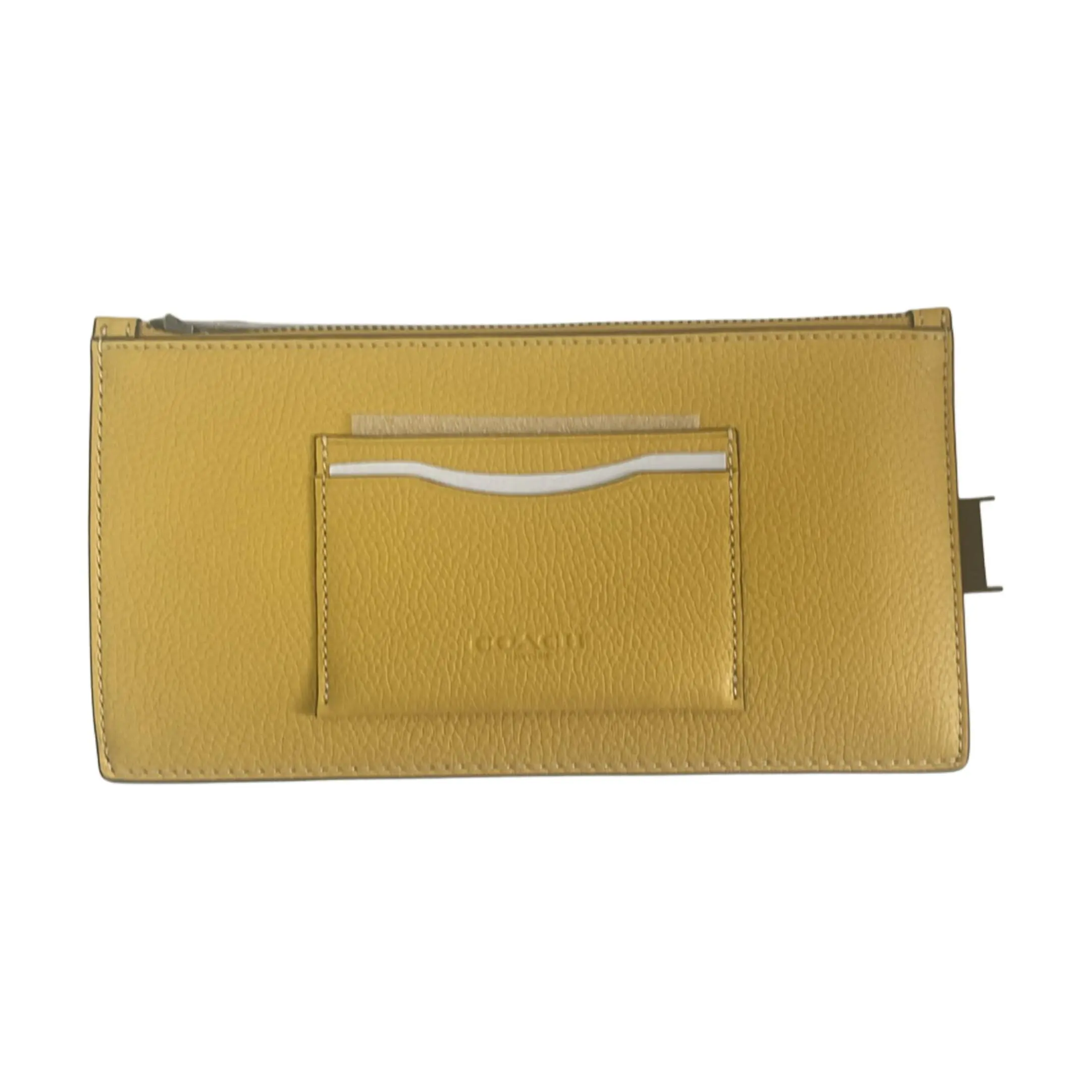 COACH Pebbled Leather Wallet for Women – Minimalist Logo-Embossed Design in Canary Yellow