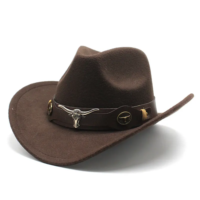 Ethnic style cowboy hat with cow logo, rolled brim, vintage riding hat, wool felt hat
