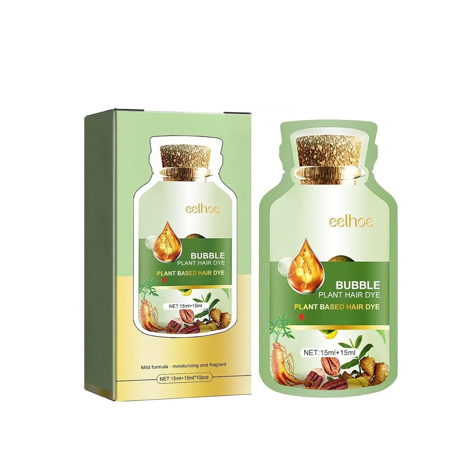 Natural Plant Plant-Based Hair Color Bubble Dye for Grey Coverage - Pure Extract Formula, Coffee Shade, 30ml x 10 Packs