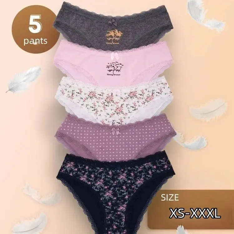 5PC Multi Size Printed Cotton Briefs Multipack | European Soft Smooth Bare Feel Women Underwear, Skin Friendly Stretch Panties for Daily Casual Wear