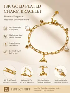 Stainless Steel Fish Tail Pearl Star Pendant Bracelet, Waterproof, Hypoallergenic, Perfect Gift for Women