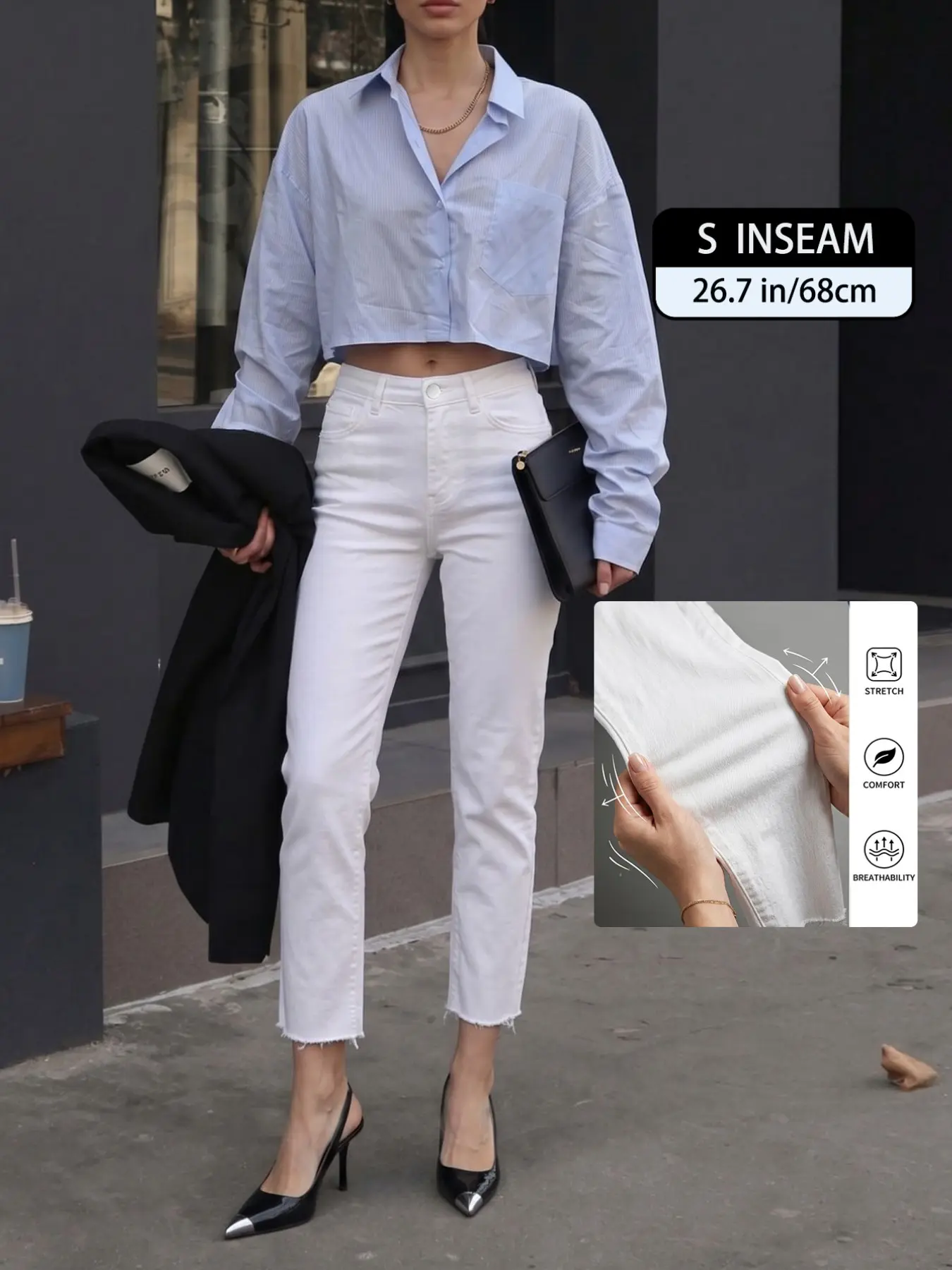 Women's Elastic Nine-Inch Straight Leg Jeans, Comfortable Denim Fabric, Fashionable Casual Wear, Suitable for All Seasons