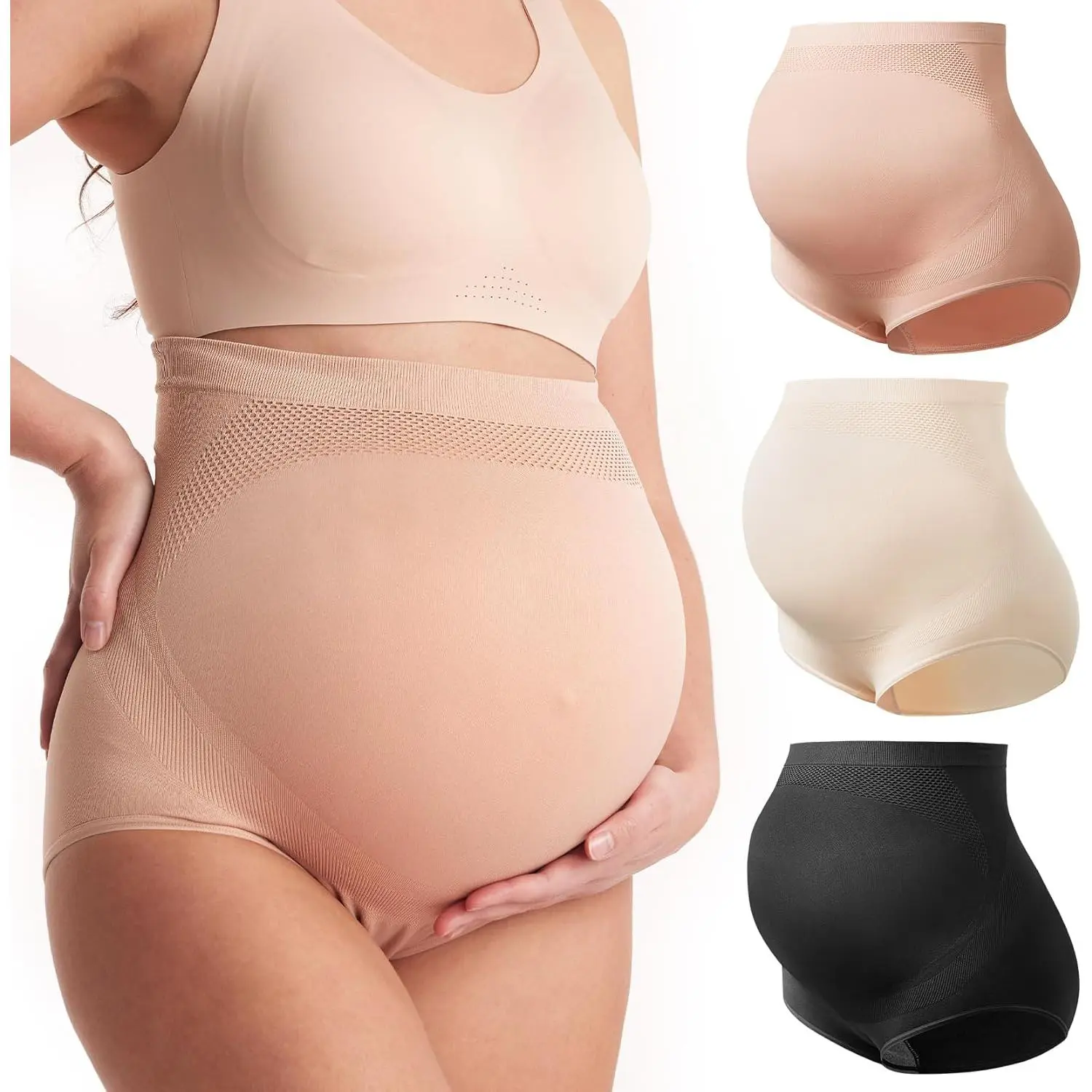 Women's Maternity High Waist Underwear Pregnancy Soft Seamless Maternity Underwear Over Bump