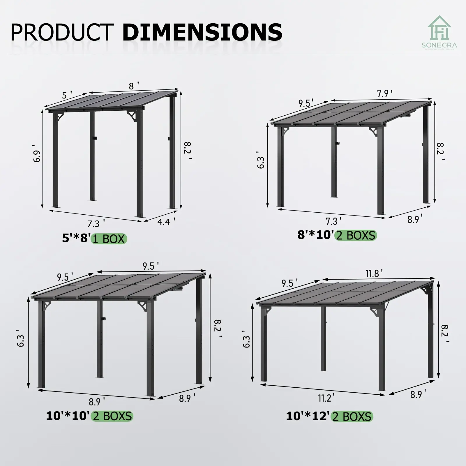 Gazebo And Pergola Set - Hard Top Lean-To Wall Mounted Aluminum Alloy Awning with Canopy Roof, Outdoor All-Weather Cover for Patio, Backyard, Deck