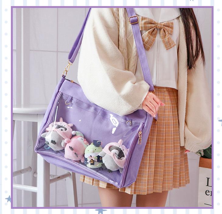 Big Ita Bag Black with Insert Japanese Cute Clear Women Double Straps Girls Kawaii Transparent Shoulder Bag Purses and Handbags