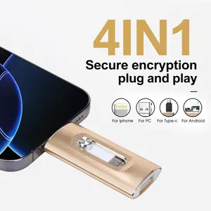 4 in 1 Flash Drive, USB Stick Drive, Portable High Speed USB 3.0 Memory Storage, OTG Flash Pen Drive, Type C Pendrive, with Free Type-C Adapter for Android Phones/PC and More Devices, Boyfriend Gift, External Storage, Thumb Drive