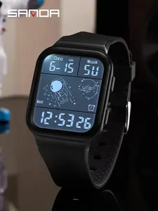 Sanda Fashion Men's Electronic Watch Waterproof Night Light Outdoor Sports Multi functional Alarm Clock Timing Men's Watch Fashionable Digital Watch