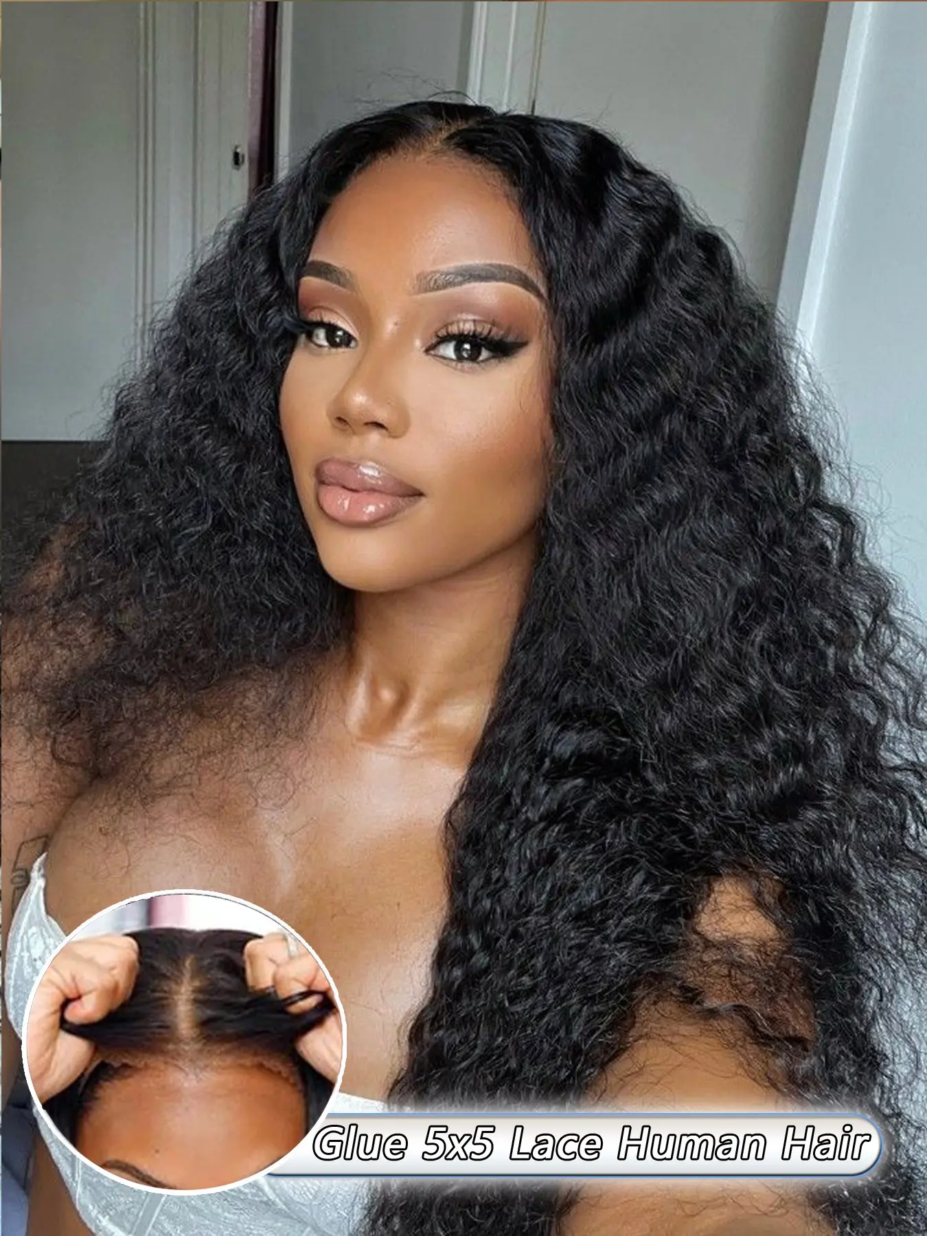 Human Hair 5x5 Glueless Lace Wig, Long Jerry Curly Wig 20-28 Inch, Natural Middle Part Curly Style, Beginner Friendly Wear And Go Cap For Women