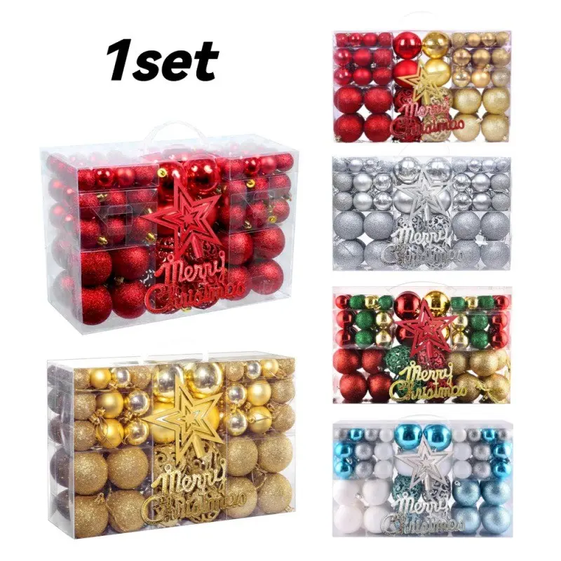 102pcs/Set Christmas Ball Ornaments Storage Box Set Baubles Classic Traditional Luxury Glam Aesthetic Shatterproof Shiny Matte Glittery Red Silver Gold Blue Green Star Topper Home Tree Decor Christmas
