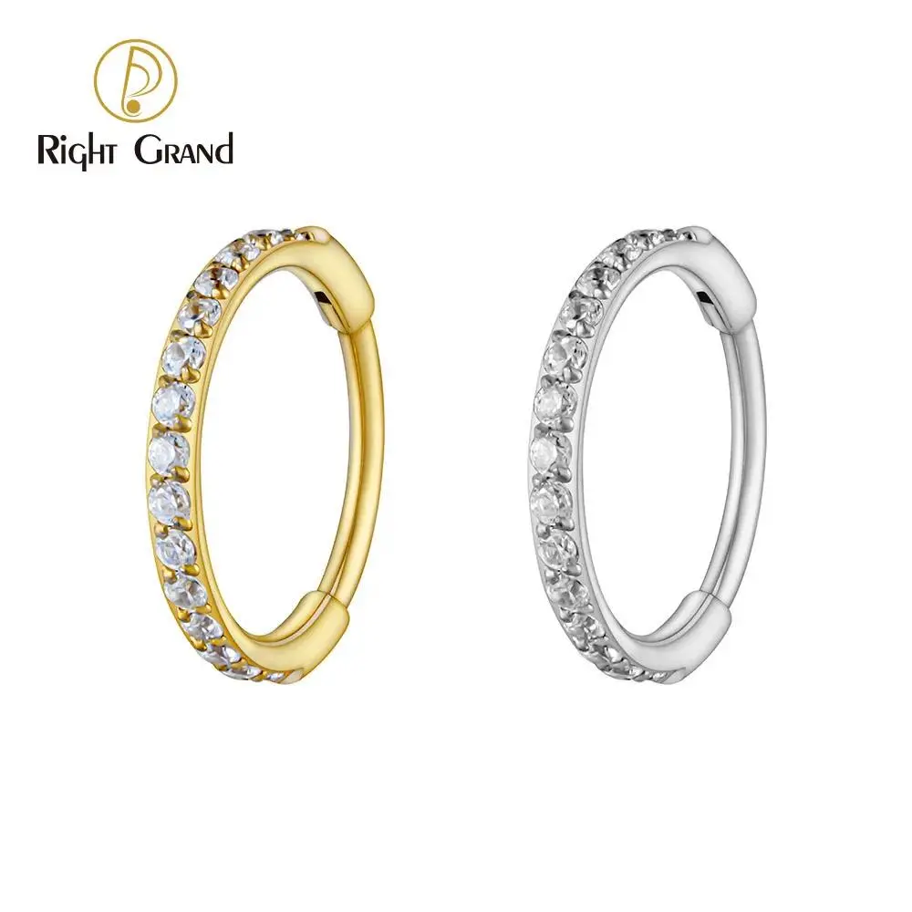 Right Grand ASTM F136 Titanium Slim Huggie Hoop Earring 16G CZ Cartilage Helix Earlobe Hinged Earring Piercing Body Jewelry
