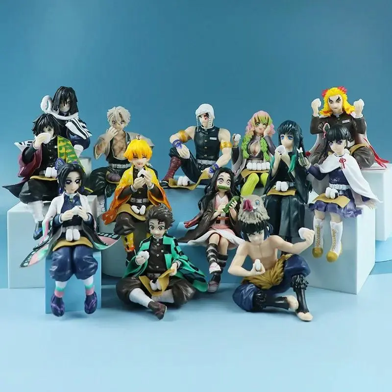 Anime Demon Slayer Sit Eating Rice Action Figure All Style Tanjirou Nezuko Kyoujurou Tengen Tokitou Muichirou Figurine Toy Gifts