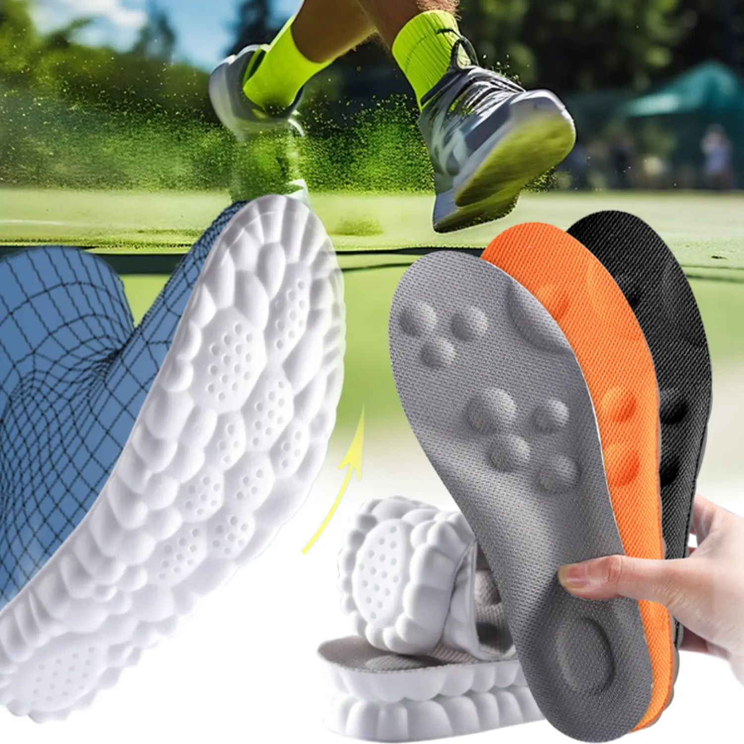 4D Cloud Orthotic Insoles for Flat Feet,Plantar Fasciitis Relief Memory Foam Inserts with Deep Heel Cup,Arch Support Shoe Soles work daily
