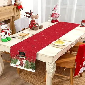 Christmas Table Runner, Retro Snowman Design, Merry Christmas Theme, Polyester Material, 35x180cm, Winter Party Decor, Living Room Centerpiece
