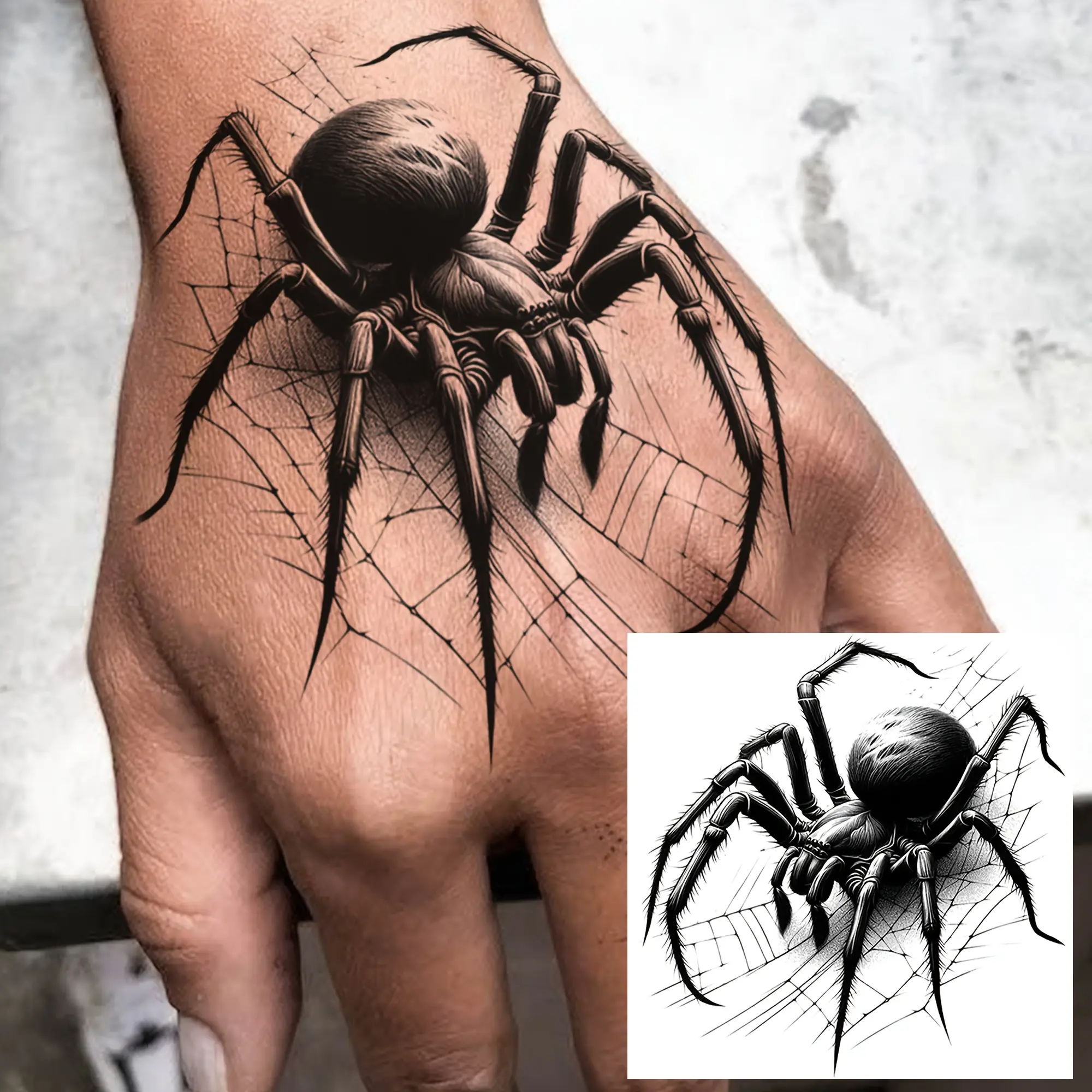 1Sheet Realistic Sketch Spider Web Temporary Tattoo Stickers Waterproof Long Lasting Fake Tattoo For Men Women Teens Gothic Halloween Cosplay Party Daily Festival Decor For Hand Neck Arm Leg Waist Body Art Stickers