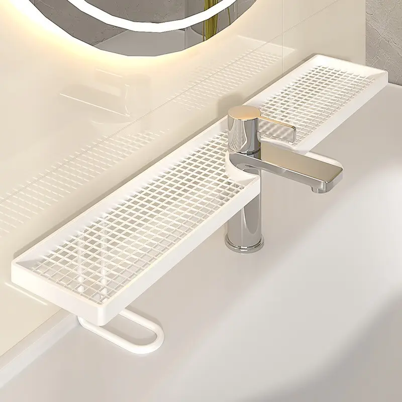 Bathroom Multi-Functional Countertop Organizer, Wall-Mounted Vanity Shelf, No Drilling Sink Storage Rack, Space-Saving Bathroom Accessory
