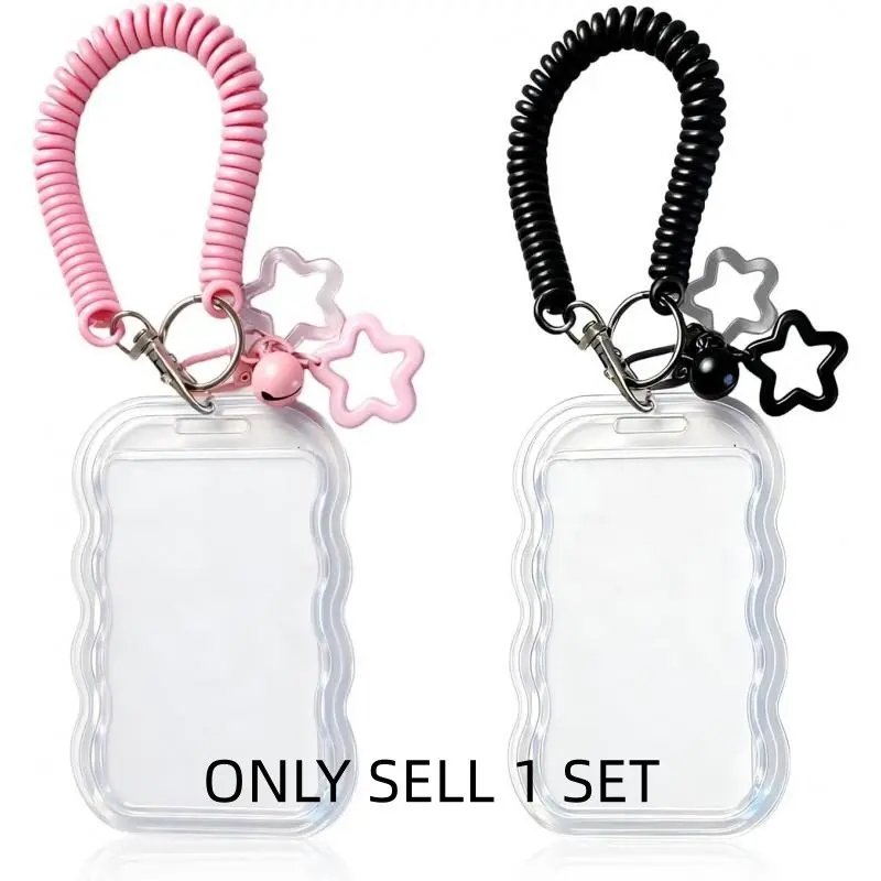 2-Pack Photo Card Holder Keychain, Kpop Photo Card Case, Transparent PC Material with Star Wave Design, Bus Pass, Student ID, Creative Photo Protection, Id Badge Holders Retractable, Id Holders For Badges