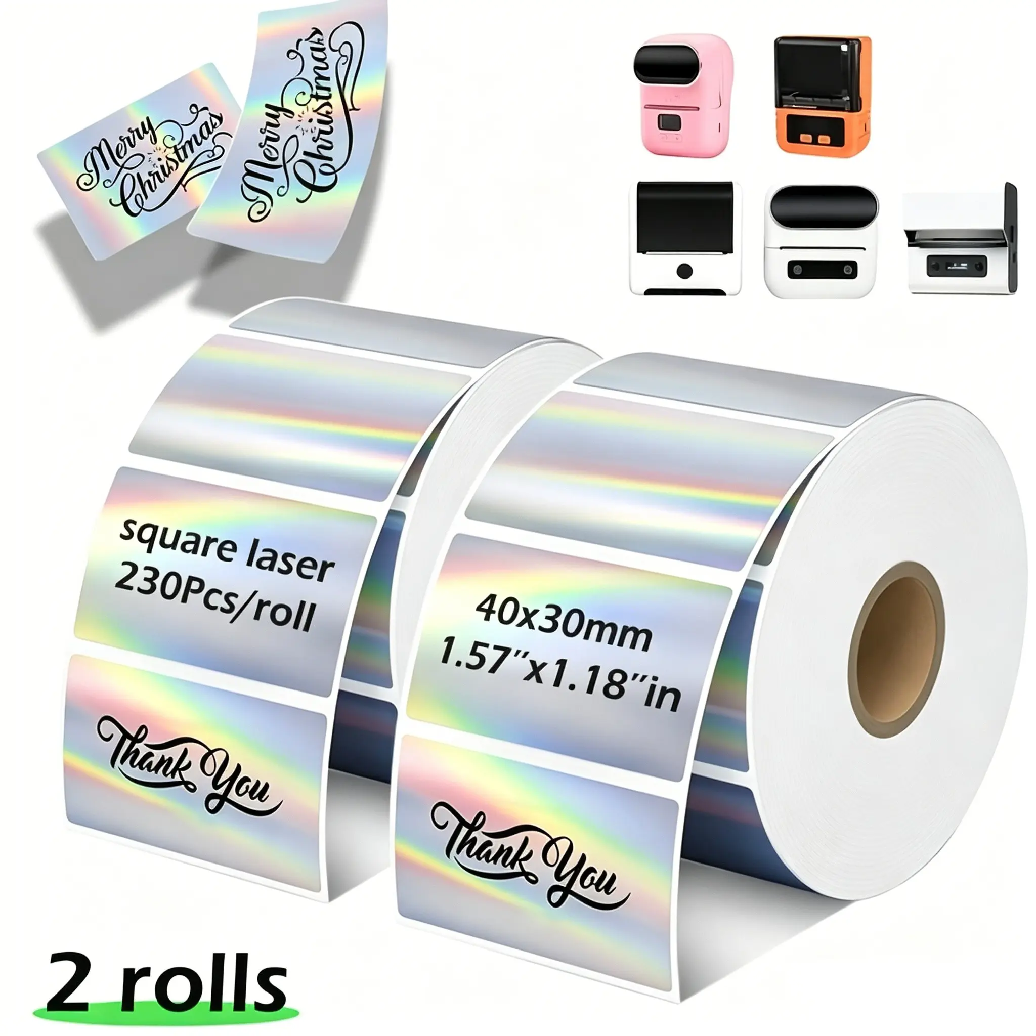 2 Laser Label Thermal Paper Combo, Thermal Printing Labels, 40x30mm, Print Labels, Compatible with M110/m220/m100/m200, Holiday Gift Tags, Rainbow Holographic Stickers