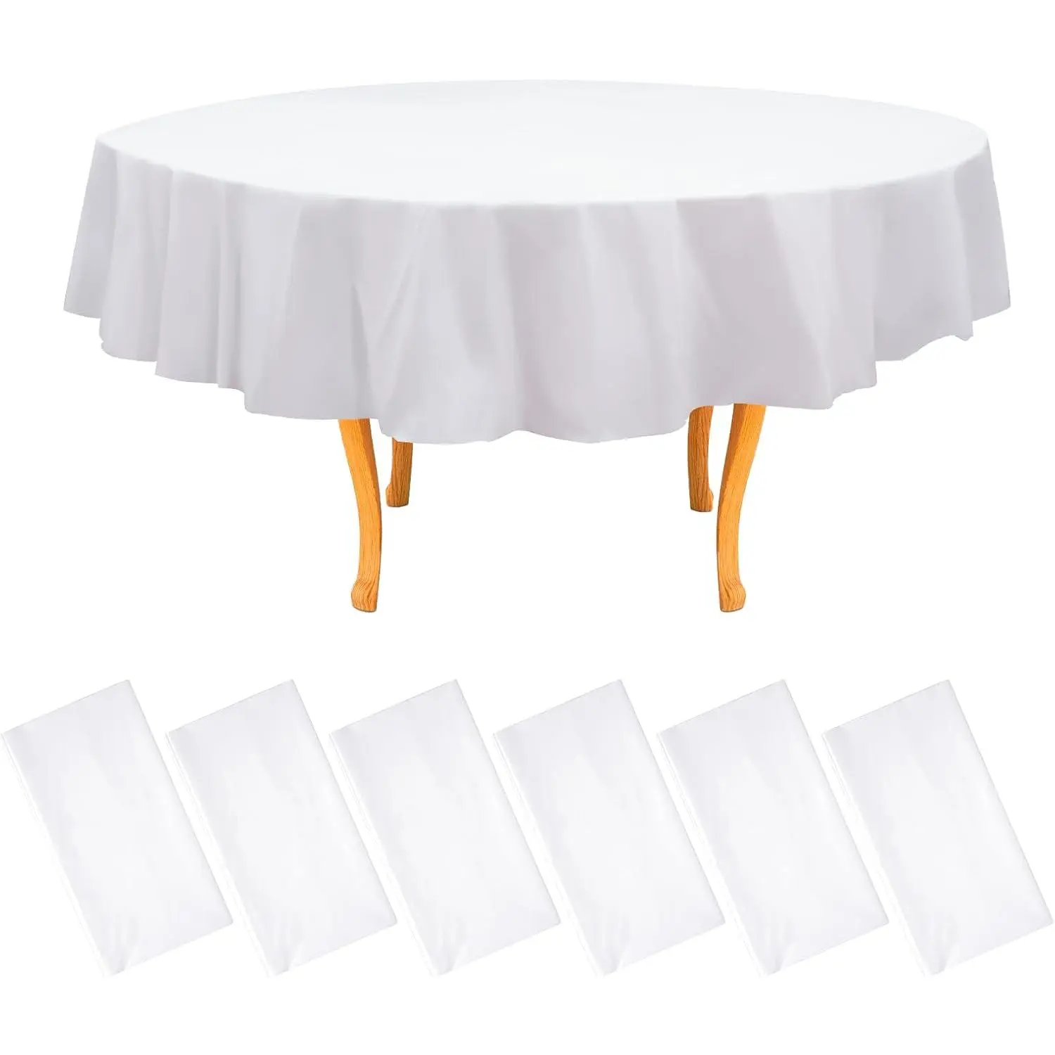 6-Pack Round Plastic Tablecloth Disposable 84" -  White 130g Extra Thick Plastic Table Covers - Wipeable Tablecloths for Round Tables -  Tablecloths for Indoor & Outdoor Events