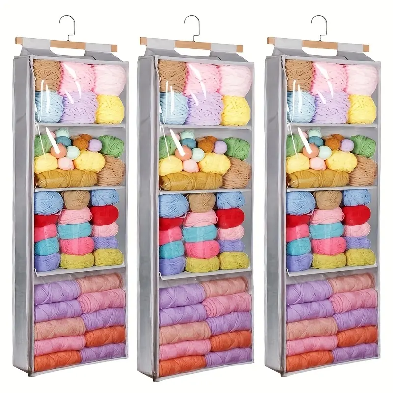4-layer hanging ball storage box - Zipper design, transparent woven storage box, with a door for the ball rack - Can hold knitting needles, hooks and balls, as well as clothes, hats and bags - Sewing tools - The best birthday, Father's Day and Mother's Da