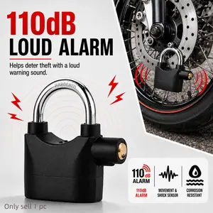 110dB Loud Alarm Anti Theft Padlock with 3 Keys, Heavy Duty Outdoor Hanging Lock, Motion Shock Sensor Security Lock for Garage Doors, Fence Gates, Tool Boxes and Storage Units