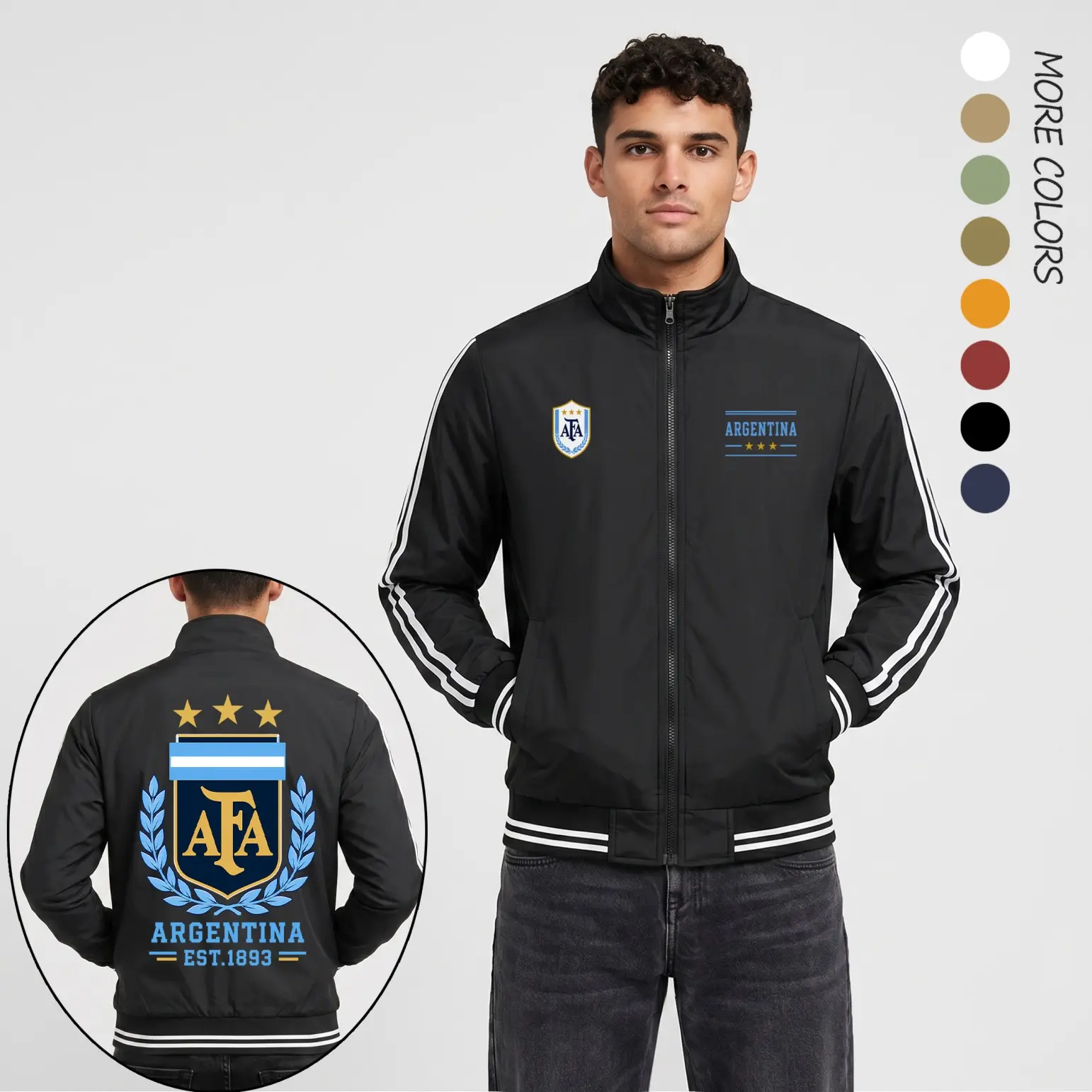 Men's Casual Bomber Jacket, Lightweight Breathable Striped Zip-Up Outerwear with Ribbed Stand Collar for Streetwear