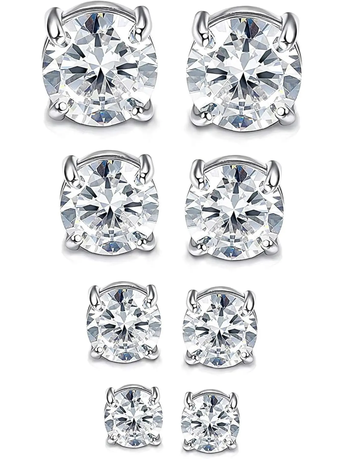 4 Pairs Magnetic Earrings for Men Women - Stainless Steel No Piercing Round/Square Cubic Zirconia Crystal Hoop Earrings Clip on Fake Magnet Earrings 4-7mm Sparkling Ear Jewelry