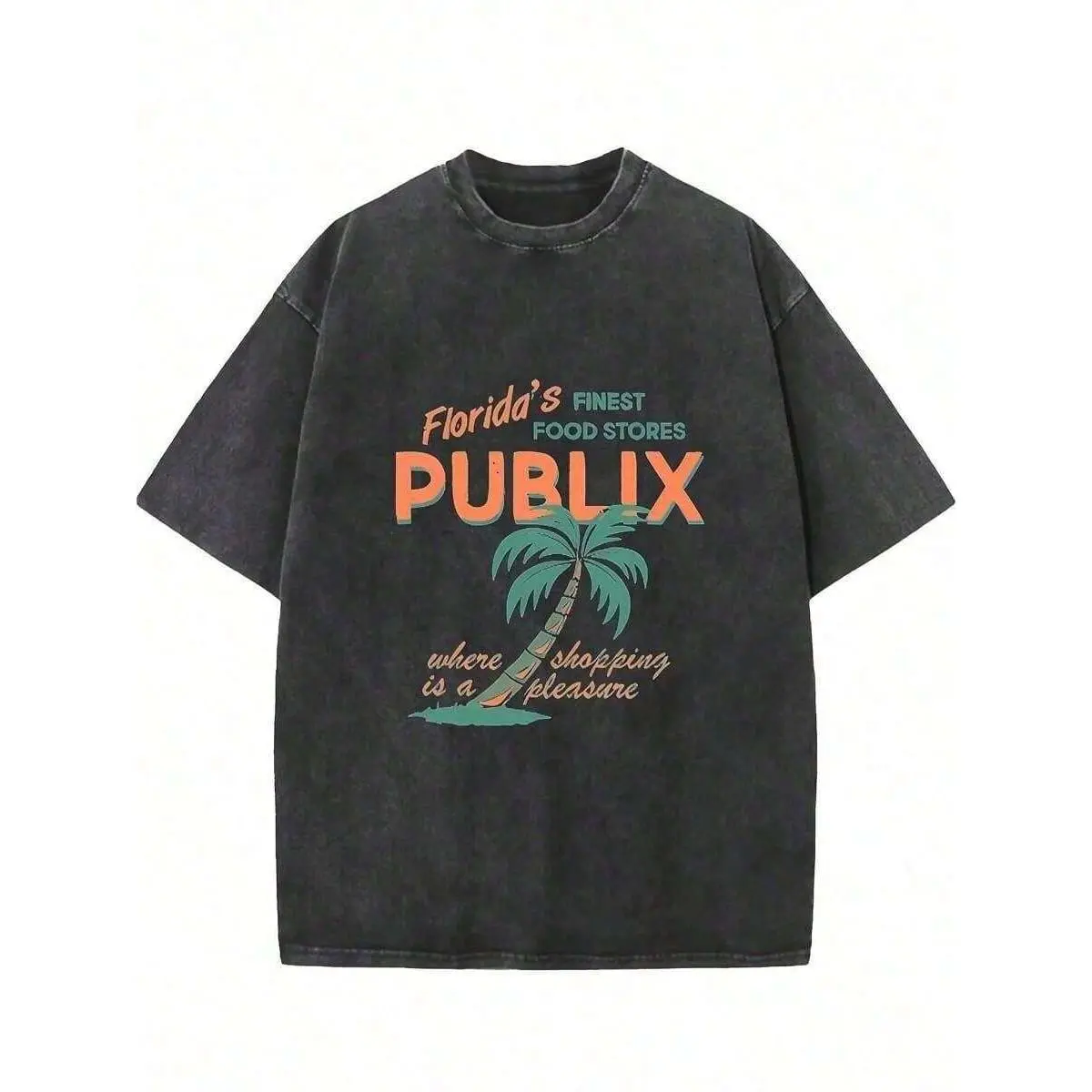 Florida Publix Graphic Tee,Streetwear  Men&Women Black Washed Short Sleeve T-Shirt,Summer Tops-New Summer Outfits For Vacation Outfits   Vintage