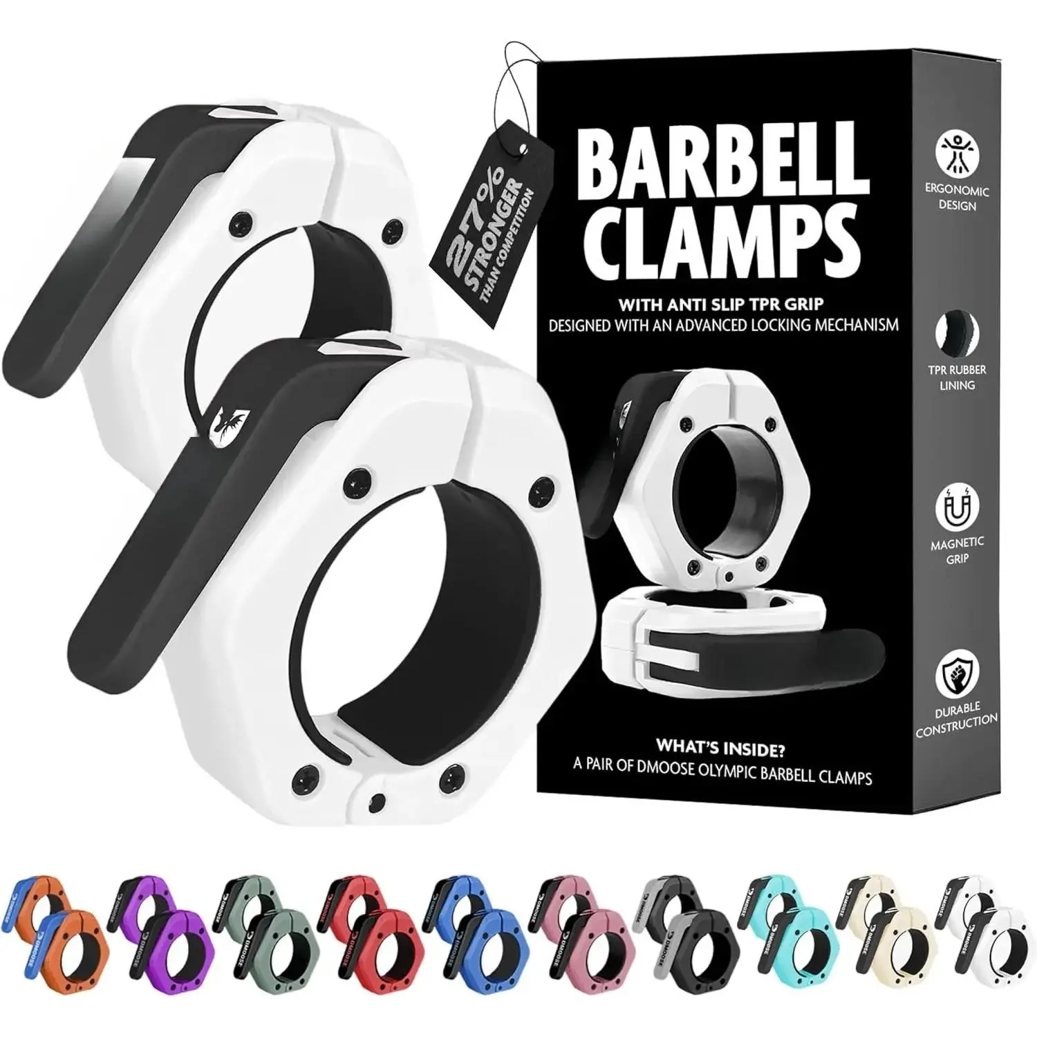 Barbell Clips 2" (Pair) - Quick Release Olympic Barbell Clamps with Anti Slip TPR Lining - Barbell Collars for Secure Weightlifting & Powerlifting - Weight Clips for Bars at Home or Gym HahZen SPORT