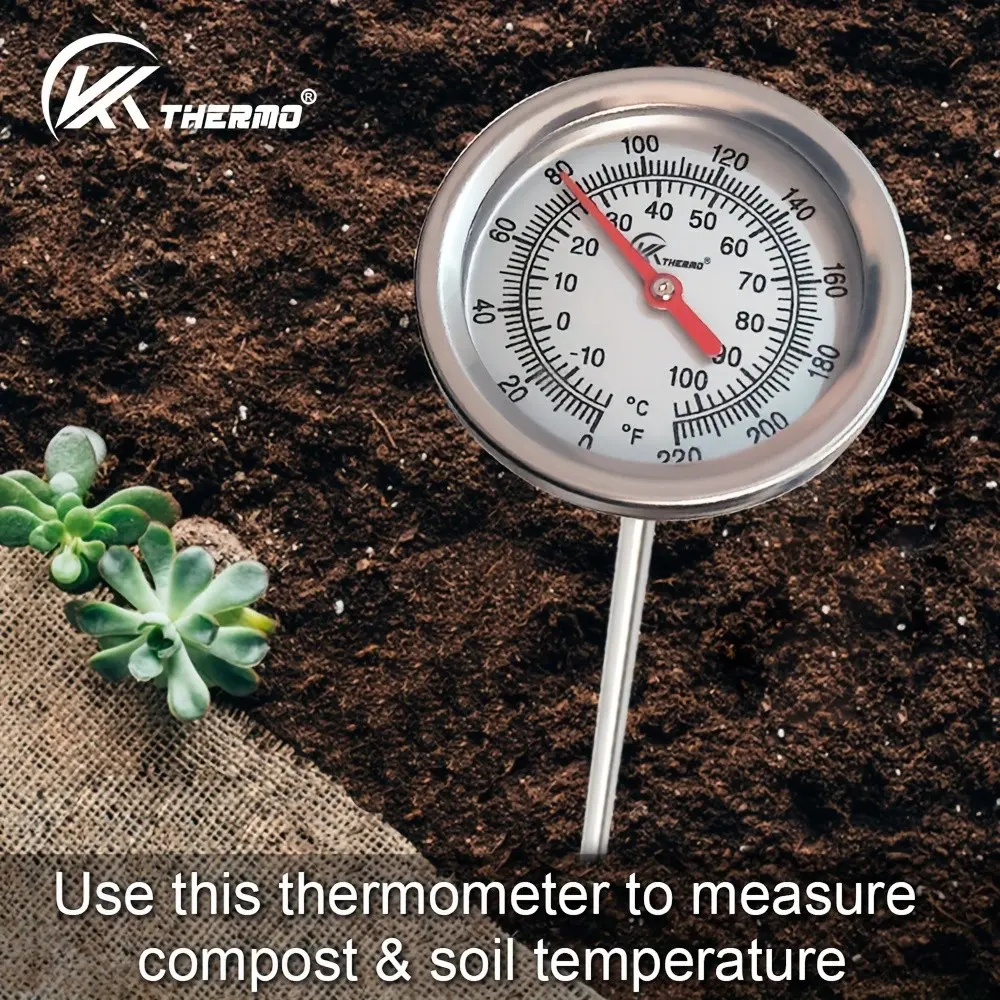 Compost Soil Thermometer, Farm Temperature Gauge, Wide Range Stainless Steel Outdoor Garden Tool, Celsius/fahrenheit, for Composting and Gardening