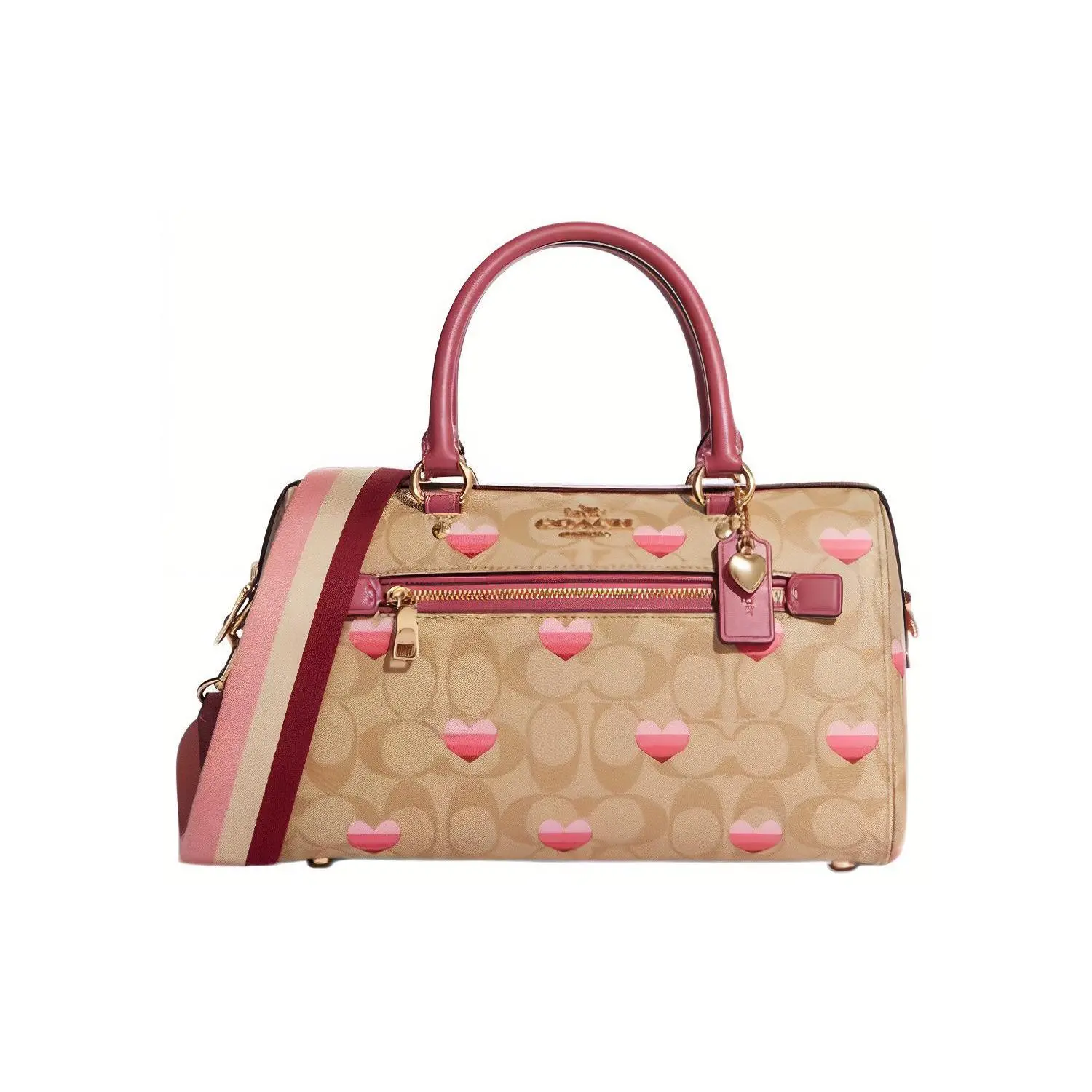 COACH Rowan Heart-Print Classic Monogram Synthetic Leather Crossbody Handbag for Women, Medium Size, Brown