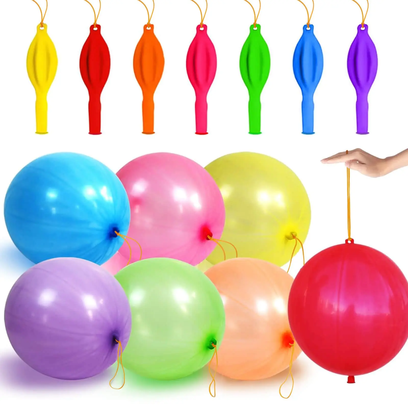 30Pcs Punch Balloons, Thickened Neon Punching Balloon Heavy Duty Party Favors for Kids with Rubber Band Handle, Bouncy Balls for Birthday Weddings Goodie Bag Stuffer Supply