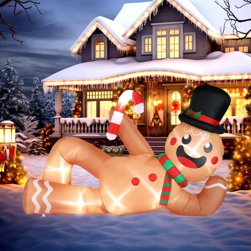 9.8 FT Lighted Christmas Inflatable Decoration, Large Inflatable Lying Gingerbread Man, Funny Blow Up Yard Decorations with Built-in LED Lights for Holiday Party Front Yard Lawn Garden DecorEverlanelnspired17H6LaceLure