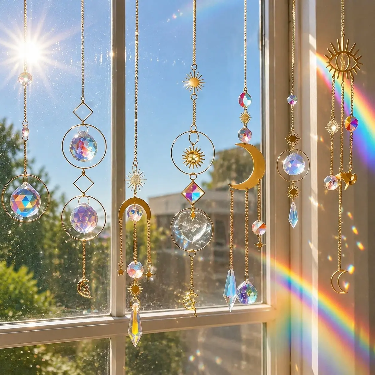 7 Piece Crystal Hanging Garden Sun Catcher, Colorful Glass Ball Pendant Decor, Window Bedroom Car Home Office Party Wedding Decoration, Creative Home Decor