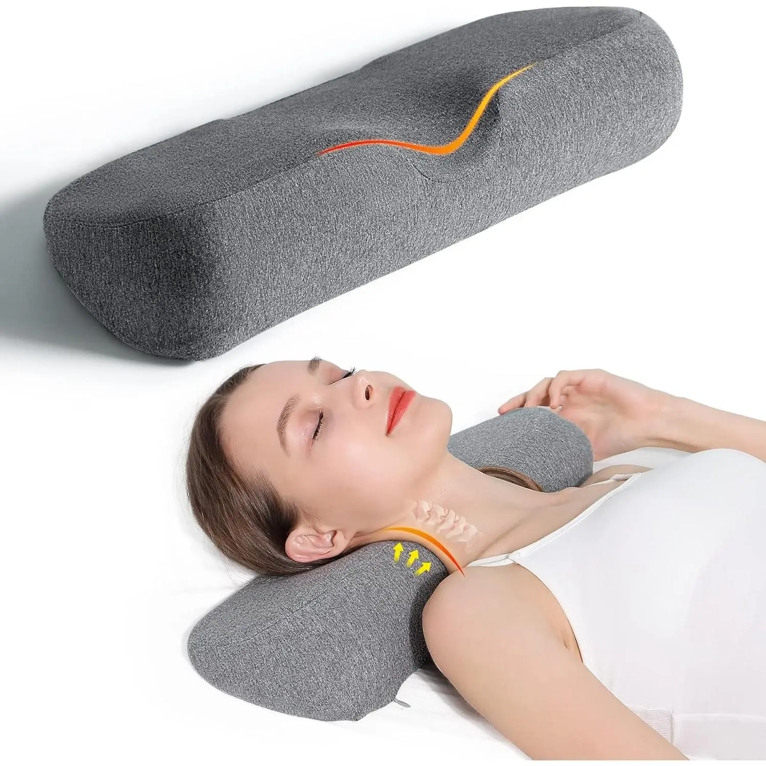Memory Foam Cervical Neck Pillow for Pain Relief Sleeping, Neck Bolster Support and Shoulder Relaxer for Stiff Neck, Bed Neck Roll Pillow (Dark Gray)Gift