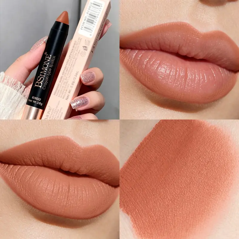 BSIMONE Crayon‑Type Lipstick, Velvet‑Matte Peachy Terracotta‑Nude Lip Stick, Waterproof Non‑Stick‑Cup, Natural No‑Make‑Up Daily Lip Makeup Flattering for Fair, Olive and Deep Skin‑Tone, Smudge‑Proof Long‑Lasting Lip Cosmetic for Office & Client Meetings