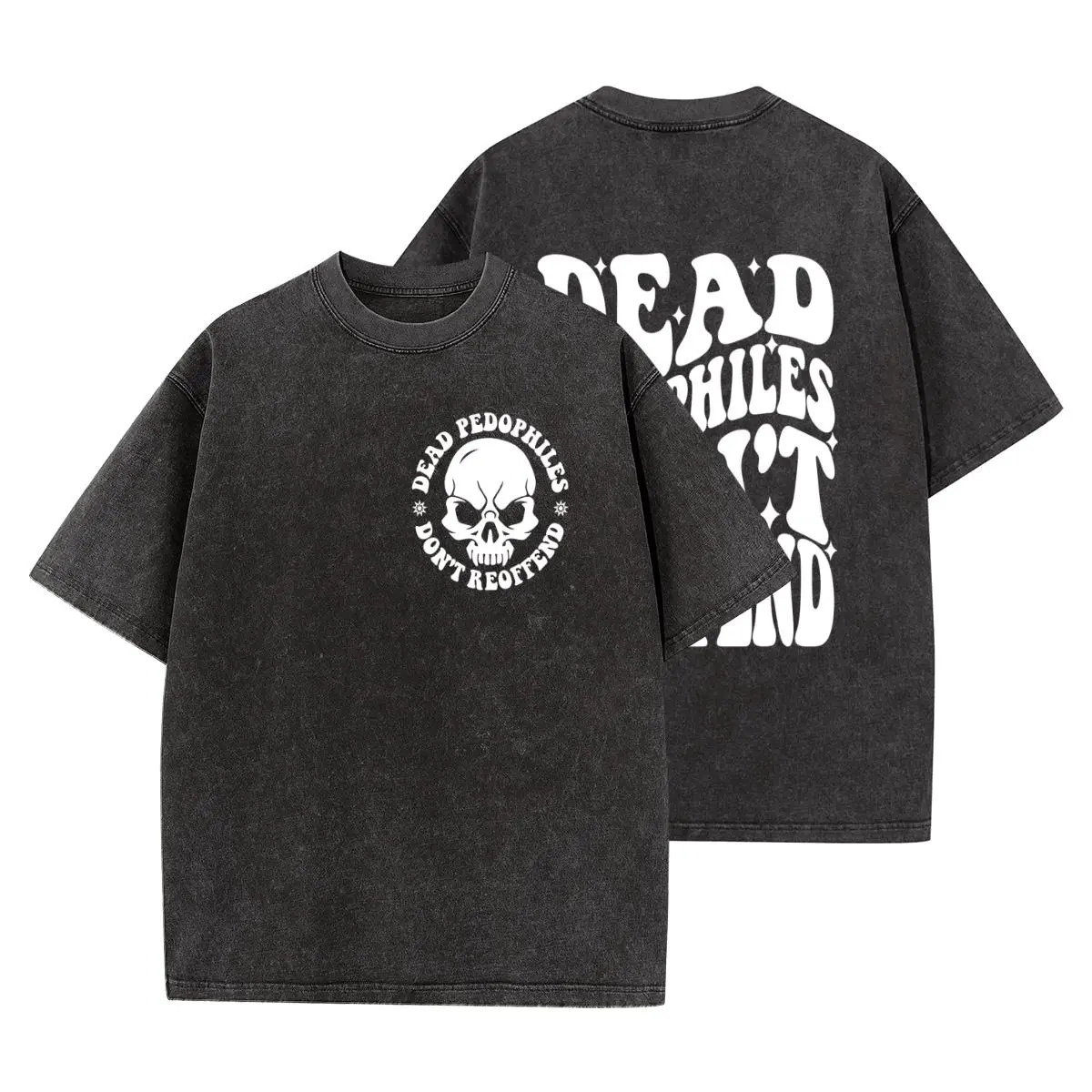 Men's Retro Unisex Short-Sleeve Washed Cotton Tee - Breathable Casual Everyday Beach Shirt, Stop Predators Skull Justice Graphic, Protective Gift for Parents