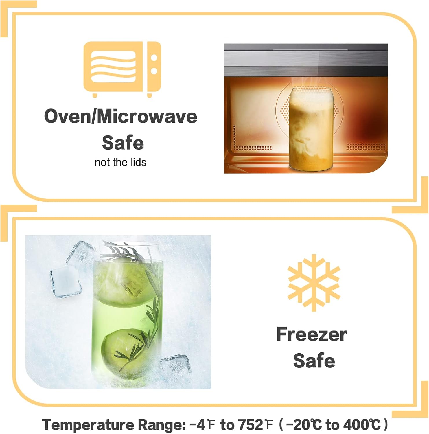 Glass Cups with Bamboo Lids and Straws 4pcs Set, 16oz Can Shaped Drinking Beer Glasses, Iced Coffee Cups, Cute Tumbler with 1 Cleaning Brush, Ideal for Cocktail, Whiskey, Tea, Gift