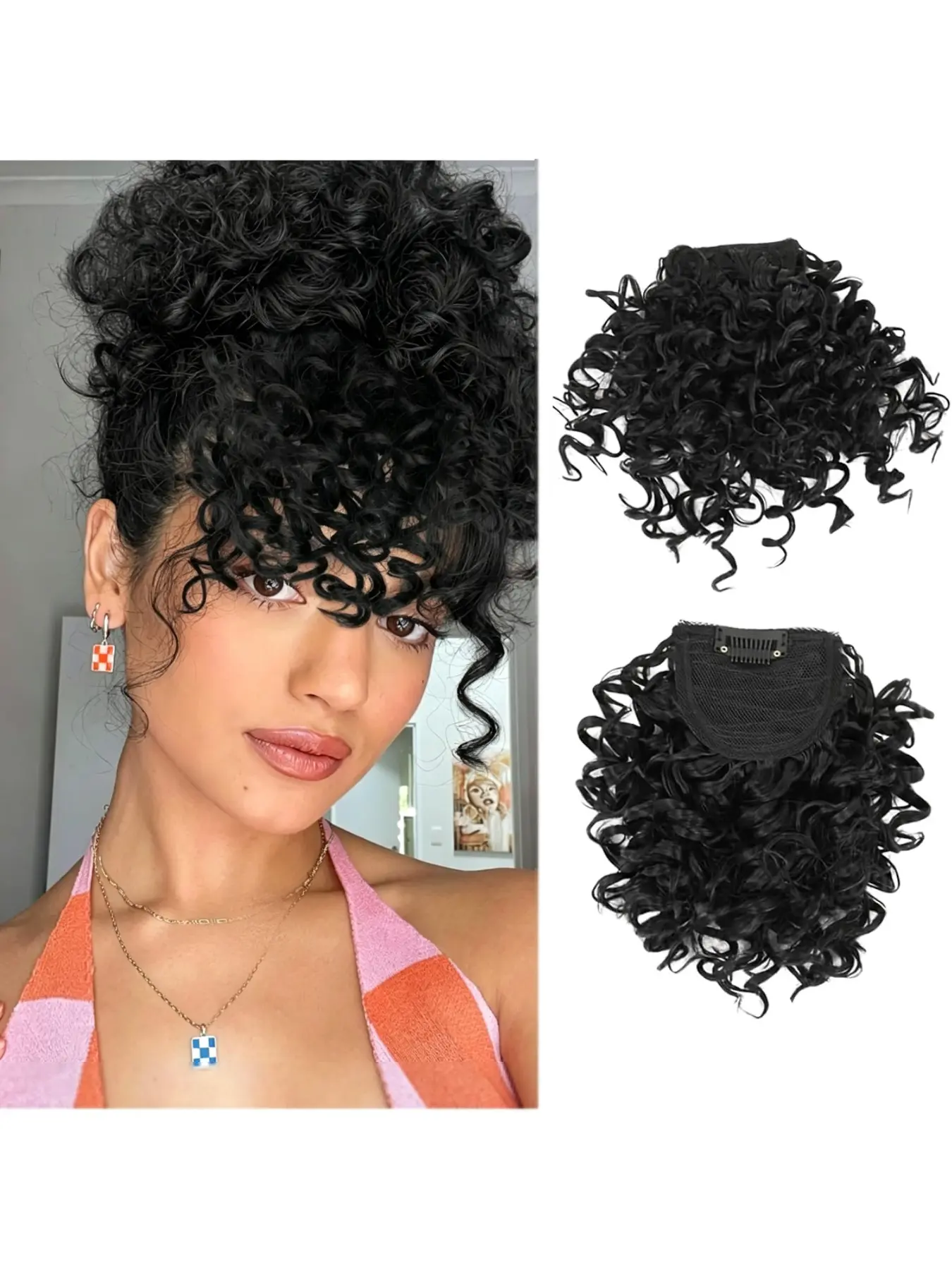 Short African curly fringe hair clip, Jerry curly clip-in bangs, forehead bang hair piece, clip-in hair piece specially for Black women, suitable for daily wear
