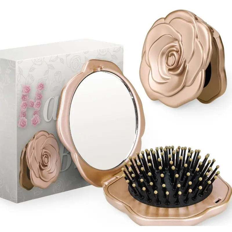 Folding hair comb, 2-piece mini pocket travel mirror comb, convenient to carry, suitable for small spaces, made of nylon material, suitable for various hairstyles for both men and women, can be used for both dry and wet hair, can repair hair and beards: O