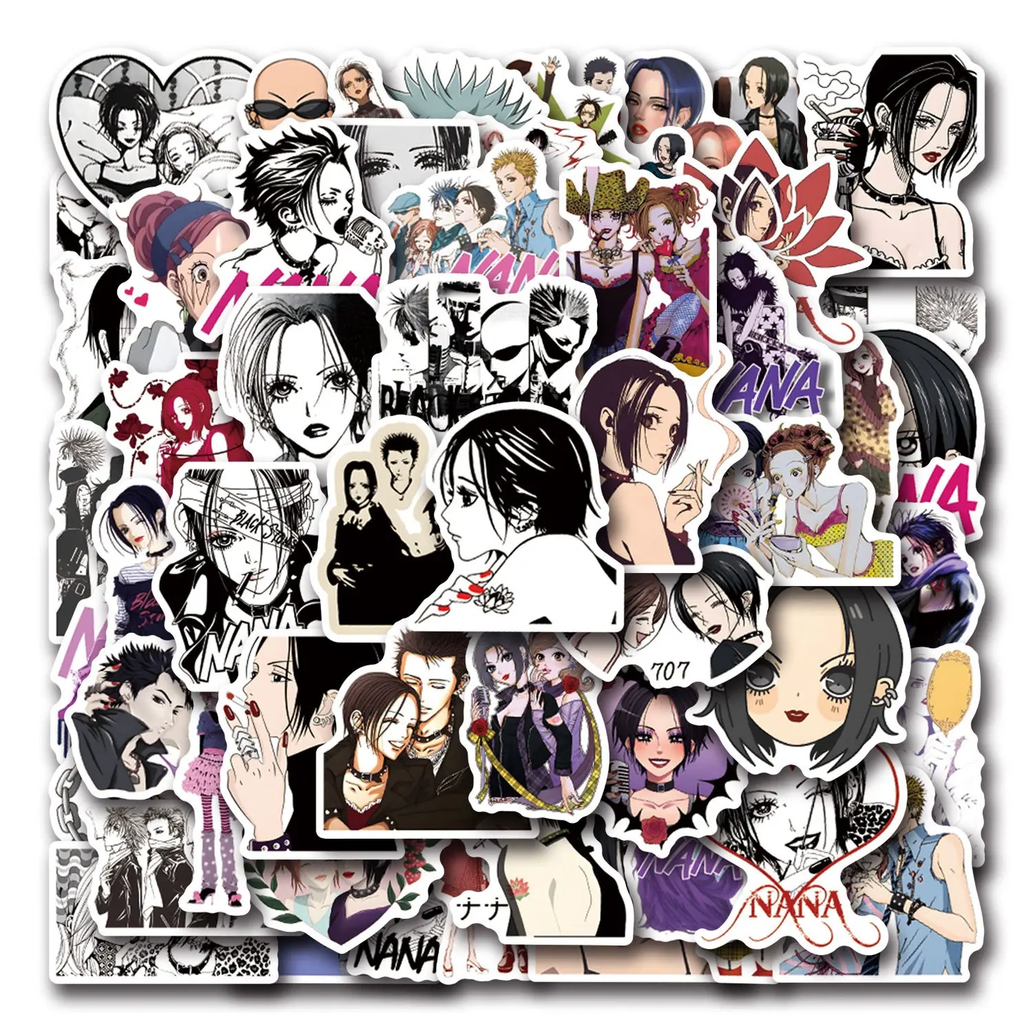 55 New Girl Anime Nana Cartoon Stickers, Self-Adhesive Removable Waterproof Stickers for Car Luggage Cup, Fun Decorative Decals, Decals for Vehicles