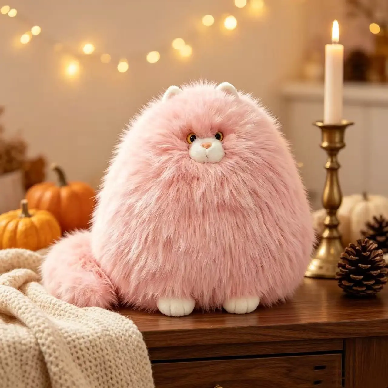 Fluffy Round Persian Cat Plush Pillow, Super Furry Kitten Stuffed Animal Doll, Festive Home Decor Ornament, Soft Fuzzy Cat Cushion Gift