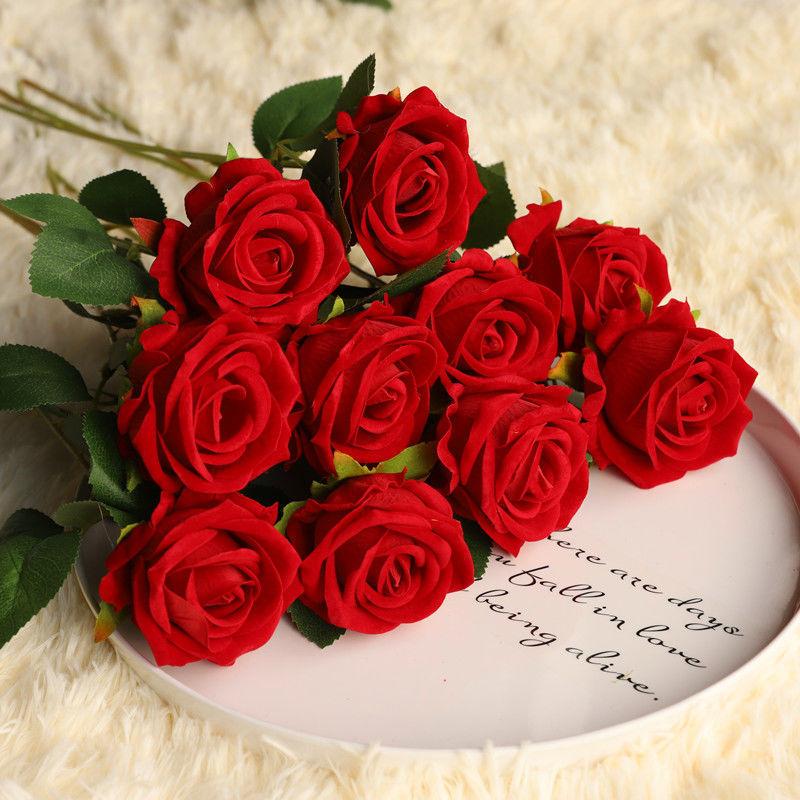 12 pcs Velvet rose artificial flower rose waterfall Valentine's Day fake flowers home wedding decoration popular photo spot rose