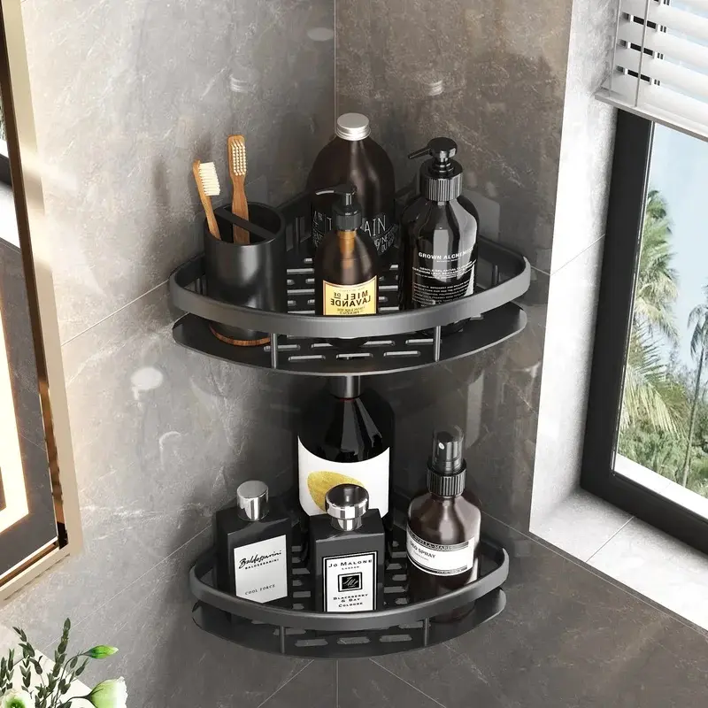 No-Drill Punch-Free Wall Mount Corner Shelf, Heavy-Duty Bathroom Shower Organizer, Shampoo Storage Rack for WC Shower Room Home Essentials