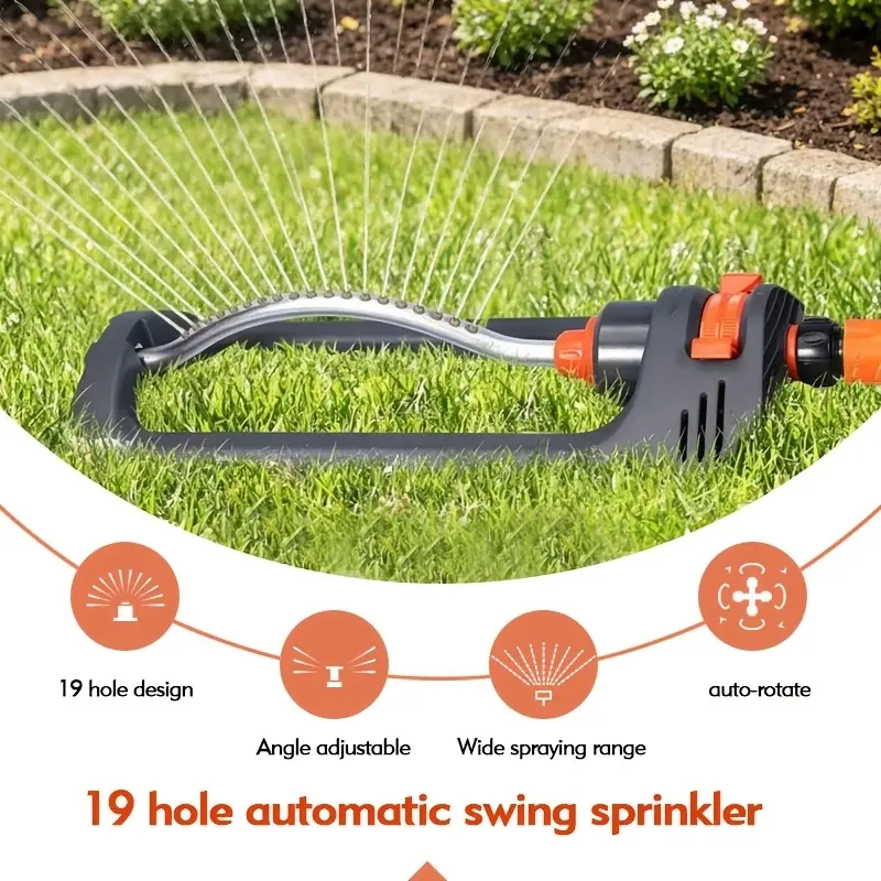 1 Pack 19 Hole Oscillating Sprinkler Auto Swing Multi Angle Adjustable Water Saving Irrigator With Hose Connector For Lawn Yard Shrub Agricultural Watering Automatic Oscillating Sprinkler Sprinklers For Yard Watering Tool