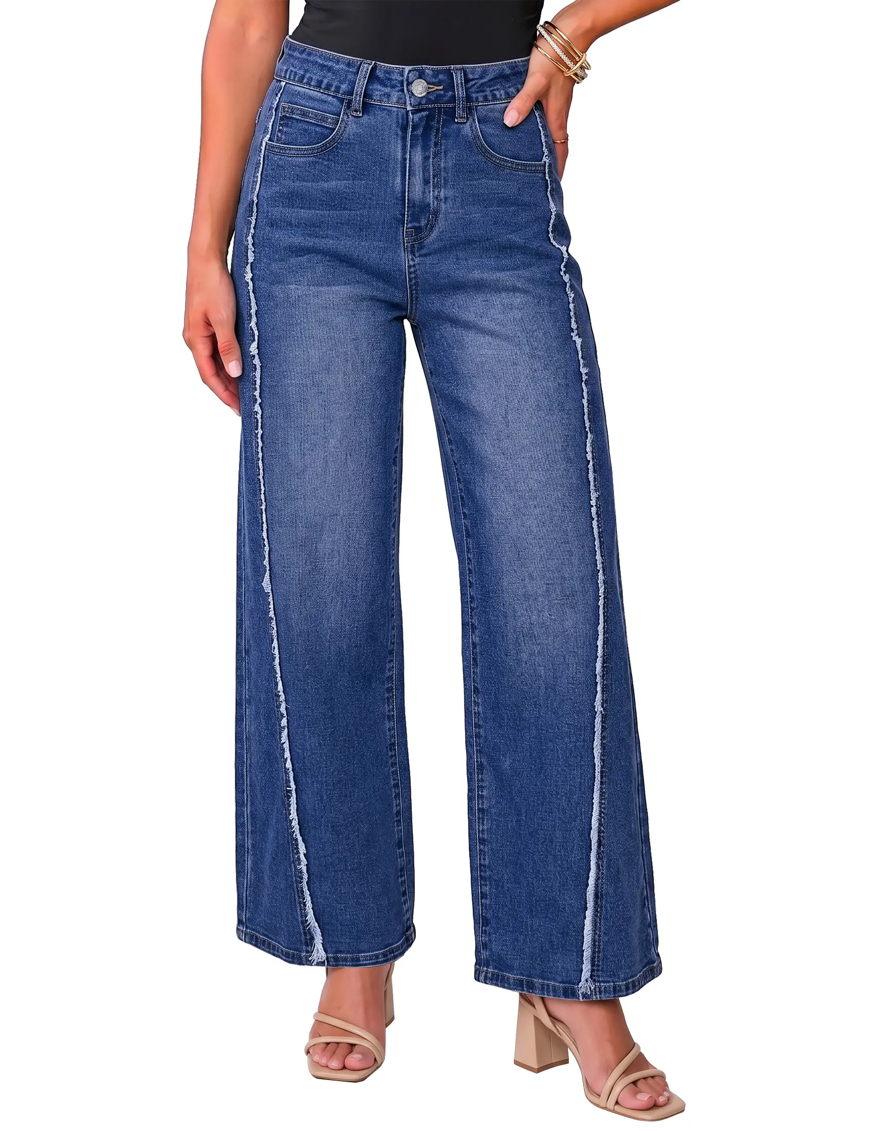 luvamia Wide Leg Jeans for Women High Waisted Selvedge Baggy Denim Pants | Fray Side Trim, Stretchy Denim, Y2K Style, Soft Fabric, Modern Western, Raw Edge Detail, Wide Cut, Full Length, Loose Fit