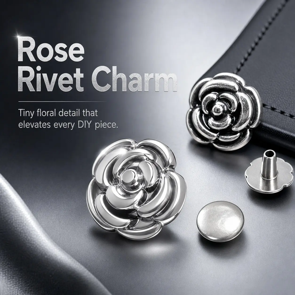Vintage 3D Rose Metal Rivets, Antique Silver Floral Studs for Leather Craft, Denim Jackets, Bags & DIY Jewelry Making